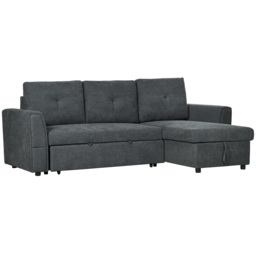 HOMCOM 3 Seater Sofa Bed, Pull Out Sofa Bed with Larger Bed Size & Thicker Cushion Padding, Corner Sofa Bed with Storage, Dark Grey - Aosom UK - thumbnail 1