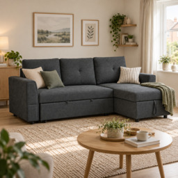 HOMCOM 3 Seater Sofa Bed, Pull Out Sofa Bed with Larger Bed Size & Thicker Cushion Padding, Corner Sofa Bed with Storage, Dark Grey - Aosom UK - thumbnail 2