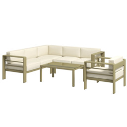 Outsunny 5-Piece Garden Sofa Set with Cushions, Aluminium Garden Furniture Sets with Glass Top Coffee Table, Patio Sectional Furniture Set, for Patio & Deck, Gold Tone - thumbnail 1