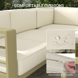 Outsunny 5-Piece Garden Sofa Set with Cushions, Aluminium Garden Furniture Sets with Glass Top Coffee Table, Patio Sectional Furniture Set, for Patio & Deck, Gold Tone - thumbnail 5