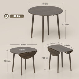 HOMCOM Folding Dining Table for 4, Round Drop Leaf Table, Modern Space Saving Small Kitchen Table with Wood Legs for Dining Room, Grey - thumbnail 3