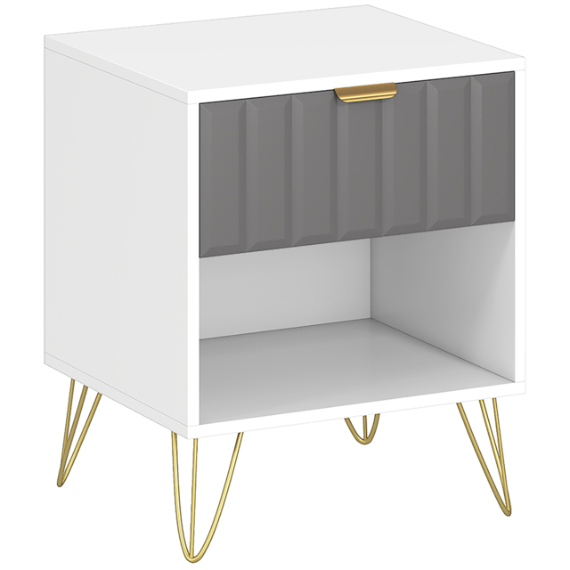 HOMCOM Bedside Table Modern Bedside Cabinet with Drawer and Open Compartment, 45 x 40 x 55, White - image 1