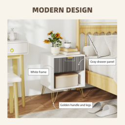 HOMCOM Bedside Table Modern Bedside Cabinet with Drawer and Open Compartment, 45 x 40 x 55, White - thumbnail 6