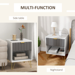 HOMCOM Bedside Table Modern Bedside Cabinet with Drawer and Open Compartment, 45 x 40 x 55, White - thumbnail 5