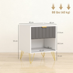 HOMCOM Bedside Table Modern Bedside Cabinet with Drawer and Open Compartment, 45 x 40 x 55, White - thumbnail 3