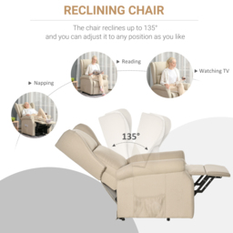 HOMCOM Electric Recliner Armchair for Elderly with Remote Control, Fabric Riser Recliner Chair, Beige - Aosom UK - thumbnail 5