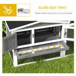 PawHut Rabbit Hutch and Run Outdoor Bunny Cage Wooden Guinea Pig Hide House with Sliding Tray, Hay Rack, Ramp, 156 x 58 x 68cm, Grey - thumbnail 6