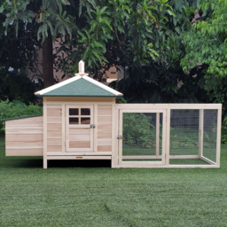 PawHut Chicken Coop Hen House Rabbit Hutch Poultry Cage Pen Outdoor Backyard with Nesting Box Run 196 x 76 x 97cm Natural - thumbnail 9