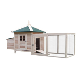 PawHut Chicken Coop Hen House Rabbit Hutch Poultry Cage Pen Outdoor Backyard with Nesting Box Run 196 x 76 x 97cm Natural - thumbnail 1