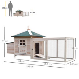 PawHut Chicken Coop Hen House Rabbit Hutch Poultry Cage Pen Outdoor Backyard with Nesting Box Run 196 x 76 x 97cm Natural - thumbnail 3