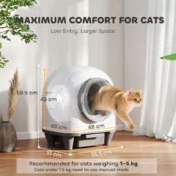 PawHut 80L Extra Large Self Cleaning Cat Litter Tray with APP Control, Safety Protection, Odor Removal, Rubbish Bag for Multiple Kittens - thumbnail 3