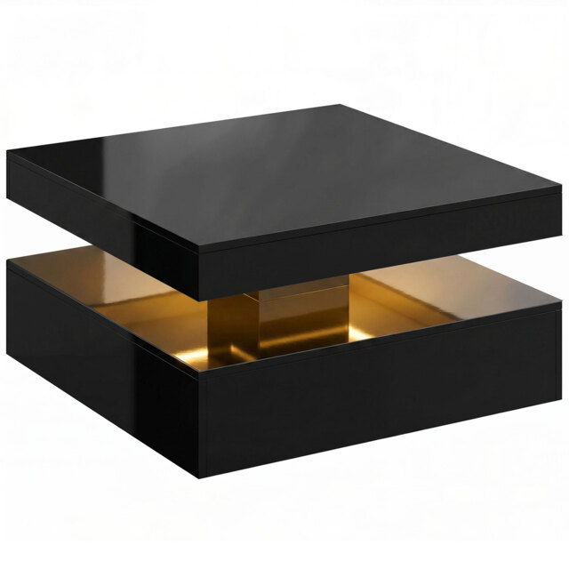 HOMCOM LED Coffee Table with Storage, 2-Tier Modern Centre Table with Open Shelf and Remote for Living Room, High Gloss Black - image 1