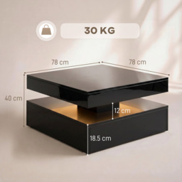 HOMCOM LED Coffee Table with Storage, 2-Tier Modern Centre Table with Open Shelf and Remote for Living Room, High Gloss Black - thumbnail 3