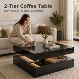 HOMCOM LED Coffee Table with Storage, 2-Tier Modern Centre Table with Open Shelf and Remote for Living Room, High Gloss Black - thumbnail 6