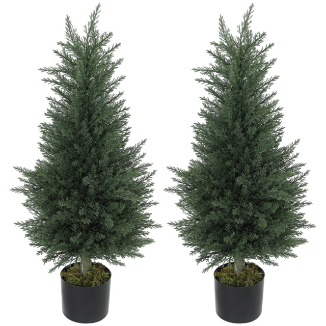 HOMCOM Set of 2 Decorative Artificial Plant, 90 cm Cypress Tree with 362 Leaves in Pot, UV-Resistant Plastic Fake Tree for Indoor Outdoor Home Office - image 1