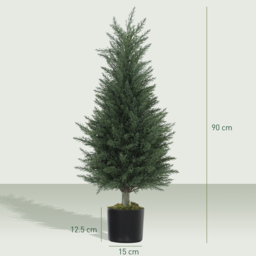 HOMCOM Set of 2 Decorative Artificial Plant, 90 cm Cypress Tree with 362 Leaves in Pot, UV-Resistant Plastic Fake Tree for Indoor Outdoor Home Office - thumbnail 3