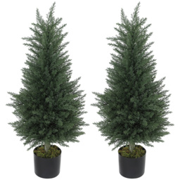 HOMCOM Set of 2 Decorative Artificial Plant, 90 cm Cypress Tree with 362 Leaves in Pot, UV-Resistant Plastic Fake Tree for Indoor Outdoor Home Office - thumbnail 1