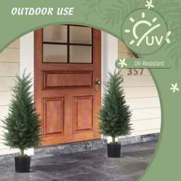 HOMCOM Set of 2 Decorative Artificial Plant, 90 cm Cypress Tree with 362 Leaves in Pot, UV-Resistant Plastic Fake Tree for Indoor Outdoor Home Office - thumbnail 7
