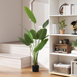 HOMCOM 160cm Tall Artificial Bird of Paradise Plant, Faux Banana Leaf Tree with PEVA Leaves and Flocking, Decorative Palm Tree in Pot for Home Office Decor, Green - thumbnail 2