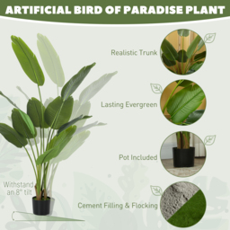 HOMCOM 160cm Tall Artificial Bird of Paradise Plant, Faux Banana Leaf Tree with PEVA Leaves and Flocking, Decorative Palm Tree in Pot for Home Office Decor, Green - thumbnail 4