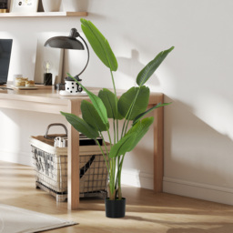 HOMCOM 160cm Tall Artificial Bird of Paradise Plant, Faux Banana Leaf Tree with PEVA Leaves and Flocking, Decorative Palm Tree in Pot for Home Office Decor, Green - thumbnail 9