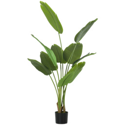 HOMCOM 160cm Tall Artificial Bird of Paradise Plant, Faux Banana Leaf Tree with PEVA Leaves and Flocking, Decorative Palm Tree in Pot for Home Office Decor, Green - thumbnail 1