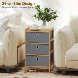 HOMCOM Chest of Drawers, 3 Fabric Drawers Narrow Dresser with Bamboo Frame, Light Grey - thumbnail 6