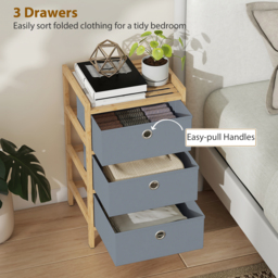HOMCOM Chest of Drawers, 3 Fabric Drawers Narrow Dresser with Bamboo Frame, Light Grey - thumbnail 4