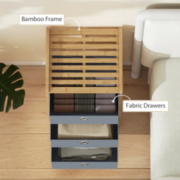 HOMCOM Chest of Drawers, 3 Fabric Drawers Narrow Dresser with Bamboo Frame, Light Grey - thumbnail 7