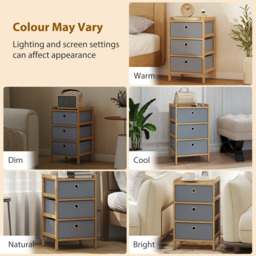 HOMCOM Chest of Drawers, 3 Fabric Drawers Narrow Dresser with Bamboo Frame, Light Grey - thumbnail 9