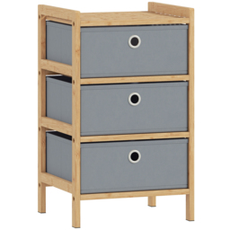 HOMCOM Chest of Drawers, 3 Fabric Drawers Narrow Dresser with Bamboo Frame, Light Grey - thumbnail 1