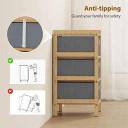 HOMCOM Chest of Drawers, 3 Fabric Drawers Narrow Dresser with Bamboo Frame, Light Grey - thumbnail 8