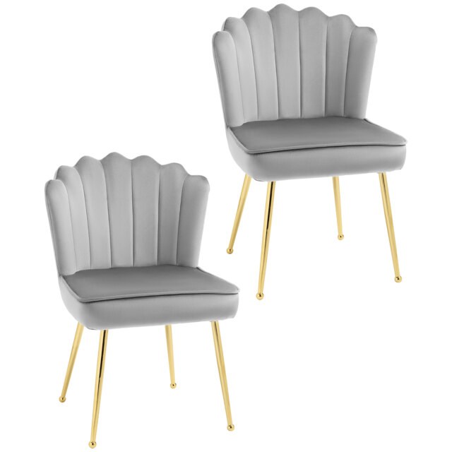 HOMCOM Shell Luxe Velvet Accent Chair, Modern Living Room Chair with Gold Metal Legs for Living Room, Bedroom, Home Office, Set of 2, Grey - Aosom UK - image 1