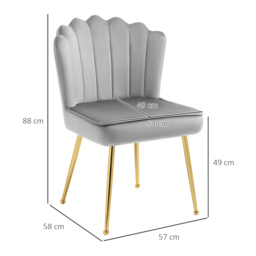 HOMCOM Shell Luxe Velvet Accent Chair, Modern Living Room Chair with Gold Metal Legs for Living Room, Bedroom, Home Office, Set of 2, Grey - Aosom UK - thumbnail 3