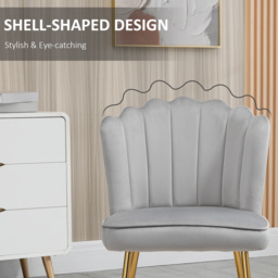 HOMCOM Shell Luxe Velvet Accent Chair, Modern Living Room Chair with Gold Metal Legs for Living Room, Bedroom, Home Office, Set of 2, Grey - Aosom UK - thumbnail 5
