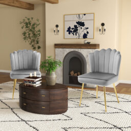 HOMCOM Shell Luxe Velvet Accent Chair, Modern Living Room Chair with Gold Metal Legs for Living Room, Bedroom, Home Office, Set of 2, Grey - Aosom UK - thumbnail 2