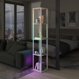 HOMCOM RGB LED Floor Lamp with Shelves, Modern Dimmable Standing Lamp with Remote Control, Adjustable Brightness & Speed for Living Room, Bedroom, Office, White - thumbnail 9