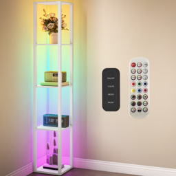 HOMCOM RGB LED Floor Lamp with Shelves, Modern Dimmable Standing Lamp with Remote Control, Adjustable Brightness & Speed for Living Room, Bedroom, Office, White - thumbnail 9