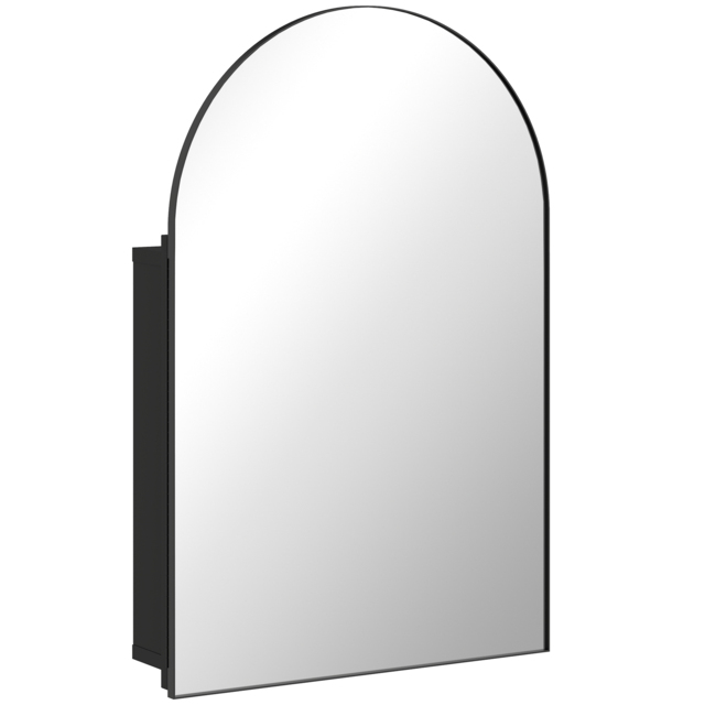 HOMCOM Bathroom Mirror Cabinet with Mirror, Arched Wall Mounted Bathroom Cabinet with Storage Shelves, Black - image 1