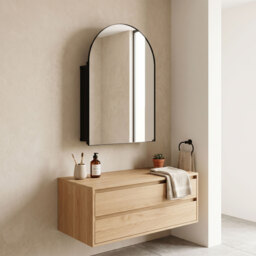 HOMCOM Bathroom Mirror Cabinet with Mirror, Arched Wall Mounted Bathroom Cabinet with Storage Shelves, Black - thumbnail 8