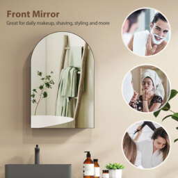 HOMCOM Bathroom Mirror Cabinet with Mirror, Arched Wall Mounted Bathroom Cabinet with Storage Shelves, Black - thumbnail 6