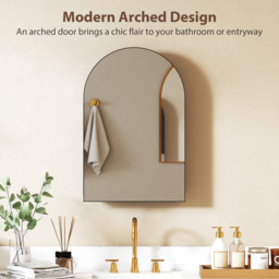 HOMCOM Bathroom Mirror Cabinet with Mirror, Arched Wall Mounted Bathroom Cabinet with Storage Shelves, Black - thumbnail 4
