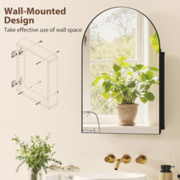 HOMCOM Bathroom Mirror Cabinet with Mirror, Arched Wall Mounted Bathroom Cabinet with Storage Shelves, Black - thumbnail 8