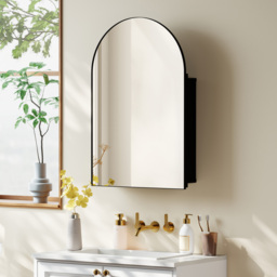 HOMCOM Bathroom Mirror Cabinet with Mirror, Arched Wall Mounted Bathroom Cabinet with Storage Shelves, Black - thumbnail 9