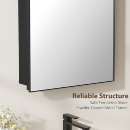 HOMCOM Bathroom Mirror Cabinet with Mirror, Arched Wall Mounted Bathroom Cabinet with Storage Shelves, Black - thumbnail 7