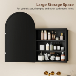 HOMCOM Bathroom Mirror Cabinet with Mirror, Arched Wall Mounted Bathroom Cabinet with Storage Shelves, Black - thumbnail 5