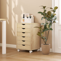 HOMCOM 6 Drawer Vertical File Cabinet, Mobile Filing Cabinet with Quiet Drawers and Wheels with 2 Brakes, Oak Wood Effect - thumbnail 8
