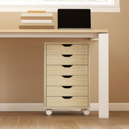 HOMCOM 6 Drawer Vertical File Cabinet, Mobile Filing Cabinet with Quiet Drawers and Wheels with 2 Brakes, Oak Wood Effect - thumbnail 9