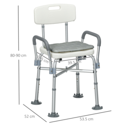HOMCOM Shower Stool: Adjustable Aluminium Bath Chair with Backrest, Armrests, Detachable Padded Seat, Non-Slip, Whitewater - thumbnail 3