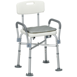HOMCOM Shower Stool: Adjustable Aluminium Bath Chair with Backrest, Armrests, Detachable Padded Seat, Non-Slip, Whitewater - thumbnail 1